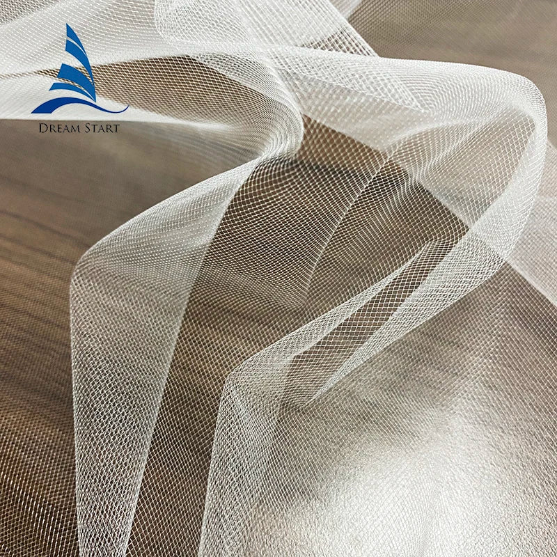 63" White 100% Nylon Tulle Mesh Fabric Customizable Standing Transparent Lightweight Shrink-Resistant Bridal Wedding