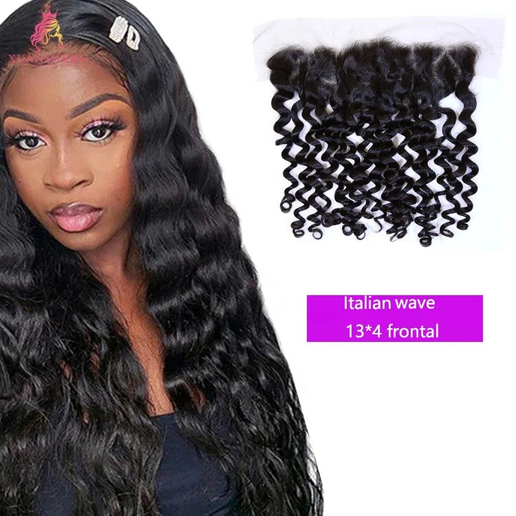 XS Elegant 13*4 Frontal 100% Human Hair Burmesa Water Wave 13*4 Transparent Swiss Lace Frontal Becharm