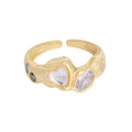 Light Luxury 925 Sterling Silver Colored Zircon Heart Ring 18k Gold Adjustable Ring for Women Jewelry
