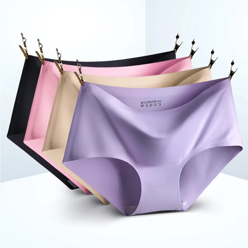 YPNK009 Mid-Waist Women's One-Piece Panties Large Size Breathable Briefs Seamless Laser Cut Ice Silk Briefs with Logo Support