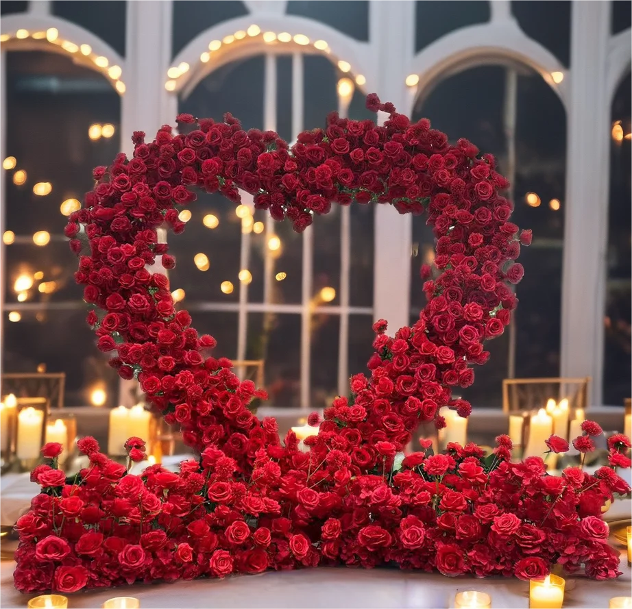 Y-I016 Wholesale Artificial Flower Arch Backdrop Heart Shaped Artificial Flower Arch Floral Red Rose Heart Arch Wedding Decor