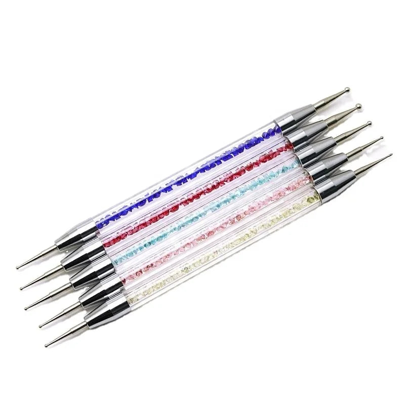2022 High End 5pcs Multicolor Rhinestone Acrylic Handle Metal Dotting Tools Set Double Head Point Drill Nail Art Brush
