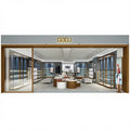 China Manufacturer Wall Mounted Stainless Steel Wooden Display Shoes Shop Display Cabinet Bag Boutique Store Showcase Shelf
