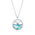Fine Blue Tears Mermaid Jewelry 925 Sterling Silver Mermaid Tail Disc Pendant Clavicle Chain Necklace for Women Gifts