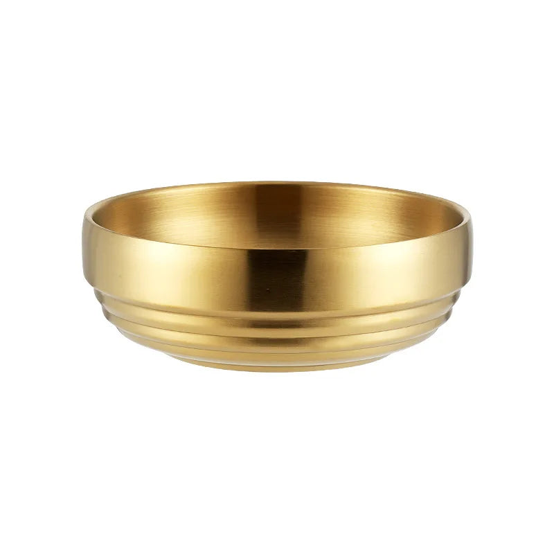 Luxury Double Layer Serving Bowls Salad Korean-style Cold Noodles Stainless Steel Gold Bowl