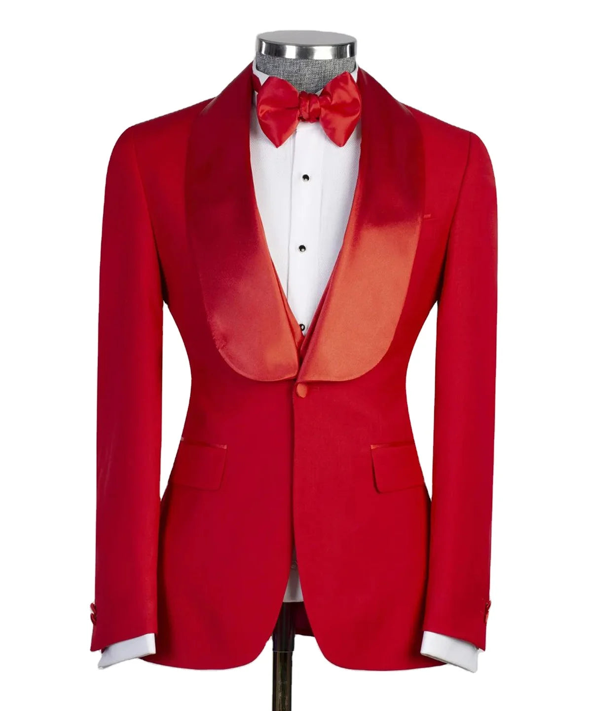 Red Satin Men Suit 3 Pieces (Jacket+Vest+Pant) Fashion Business Blazer Vest One Button Wedding Groom Tuxedo Work Wear Party Wear