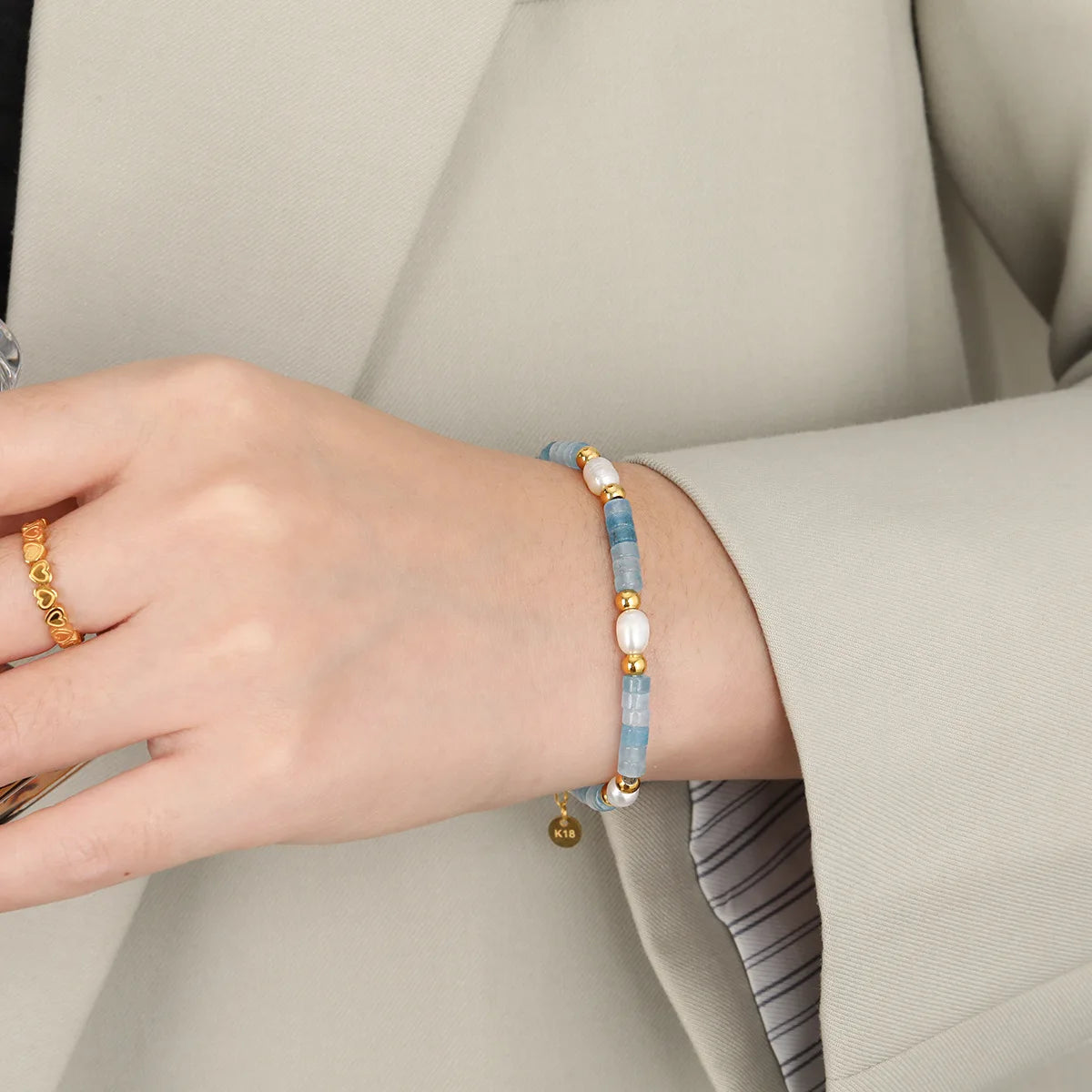 YF3877 Handmade Creative Stainless Steel Jewelry 18k Gold Plated Natural Sea Blue Treasure Pearl Bracelet Gift