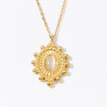 French Elegant Vintage Design 18K Gold Stainless Steel Retro Oval Natural Stone Pendant Necklace