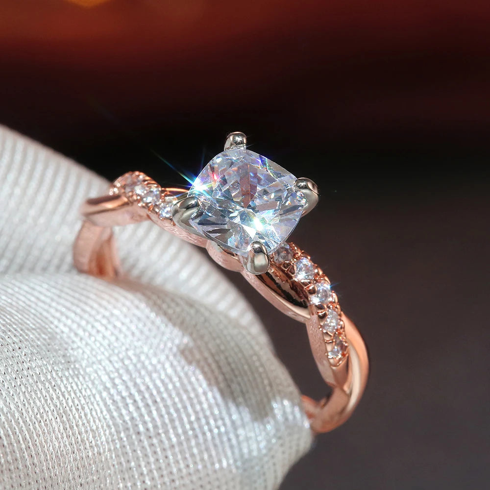 CAOSHI Classic 4 Claws Zircon Stone Women Wedding Ring Rose Gold Color Marriage Ring Proposal Dazzling Ring Women