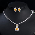 Shiny Quality Yellow Cubic Zirconia Crystal Round Tennis Necklace and Earrings Jewelry Set for Women CZ Wedding Party Accessory