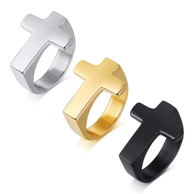 Hot Selling Stainless Steel Cross Jewelry Latest Design Gold Plated Jesus Cross Rings for Men Women
