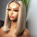 Ombre Platinum Blonde Color Cuticle Aligned Virgin Human Hair Short Bob Lace Front Wigs