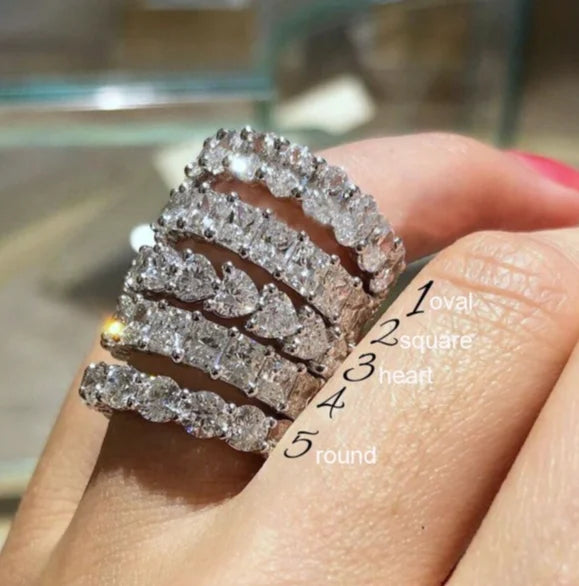 Hot Selling Diamond square White Zircon Ring Fashion Lady Heart Set Diamond Wedding Ring Gift