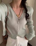 Korea Style Women's Casual Fresh Solid Color Knitted Button Loose Cardigan