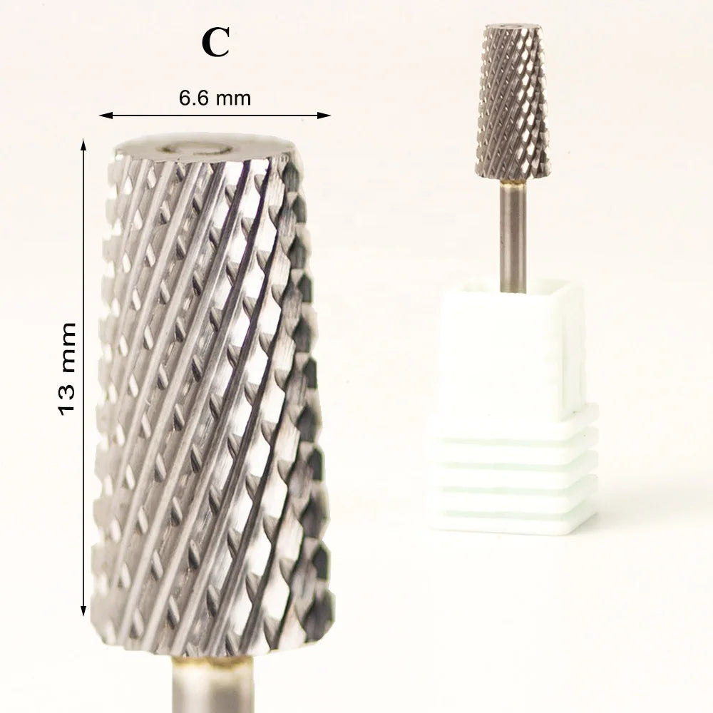 3/32" No Chamfer E-File F M C XC 2XC 3XC 4XC 5XC Professional Large Barrel Flat Tapered Tungsten Carbide Nail Drill Bits Efile