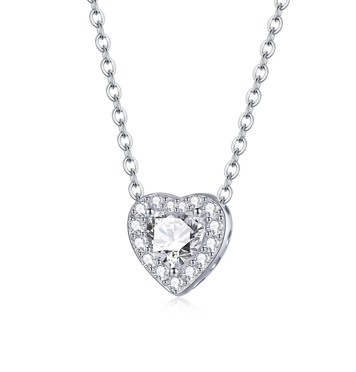 Trendy New Rhodium-plated love Necklace Female Simple Style S925 Silver Clavicle Chain Bright love Heart Zircon Necklace