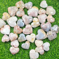 Wholesales Natural Gemstone Pink Amethyst Polished Heart Shape Palm Stone for Healing.