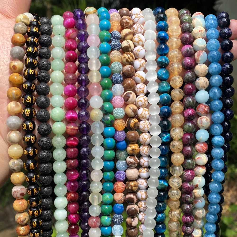 AsVrai U 4/6/8/10/12mm Lapis Lazuli Quartz Amethyst Agate Tiger Eye Natural Stone Beads for Bracelets Necklace Jewelry Making