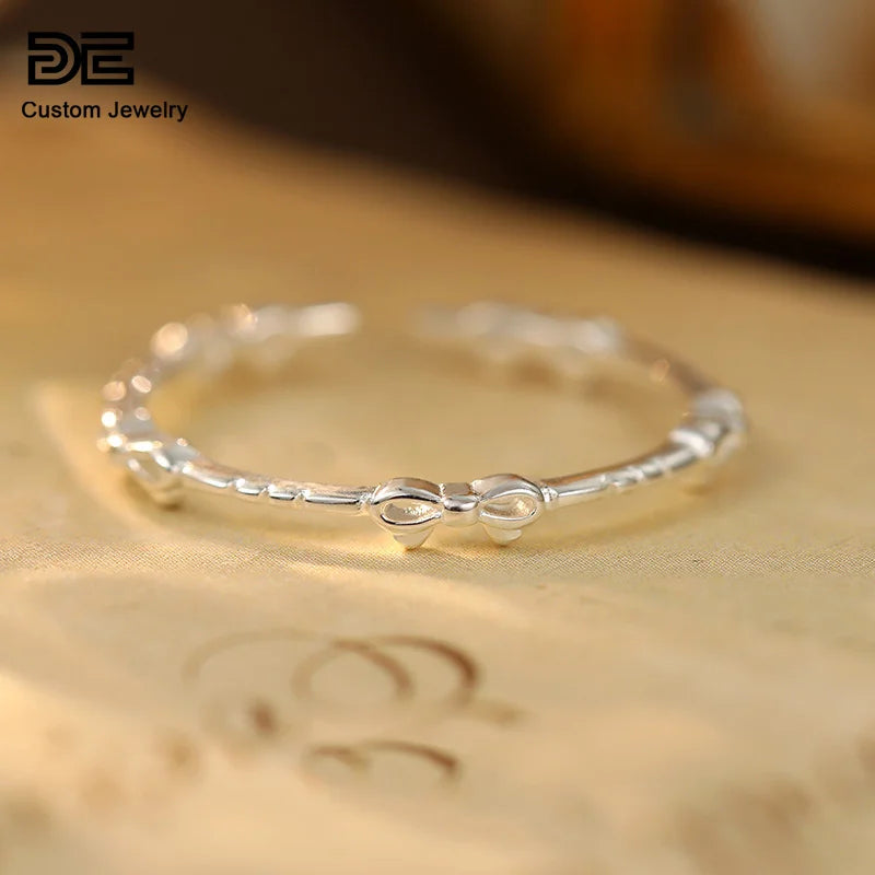 DE Niche Stylish Trendy Fashion Fine 925 Silver Rhodium Plating Zircon Open-end Bow Ring Jewelry for Women Daily Wear