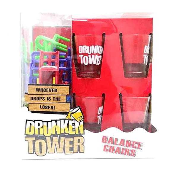 Drunken Tower Drinking Game Plastic Balance Chairs and Beer Glass Challenge Tabletop Game for Party Fun Drinking Game