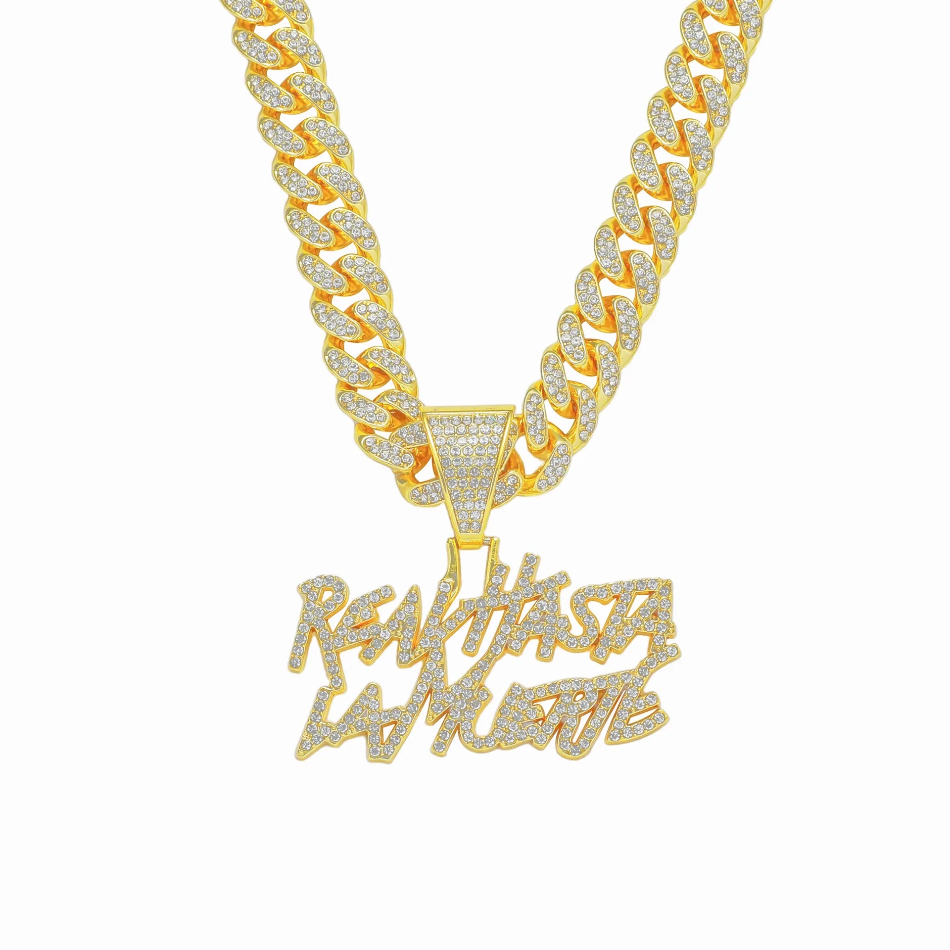 Hiphop Men Women Crystal Bling Letter Pendant Necklace with Full Rhinestone Cuba Chain Choker Necklace Gold Rock Jewelry