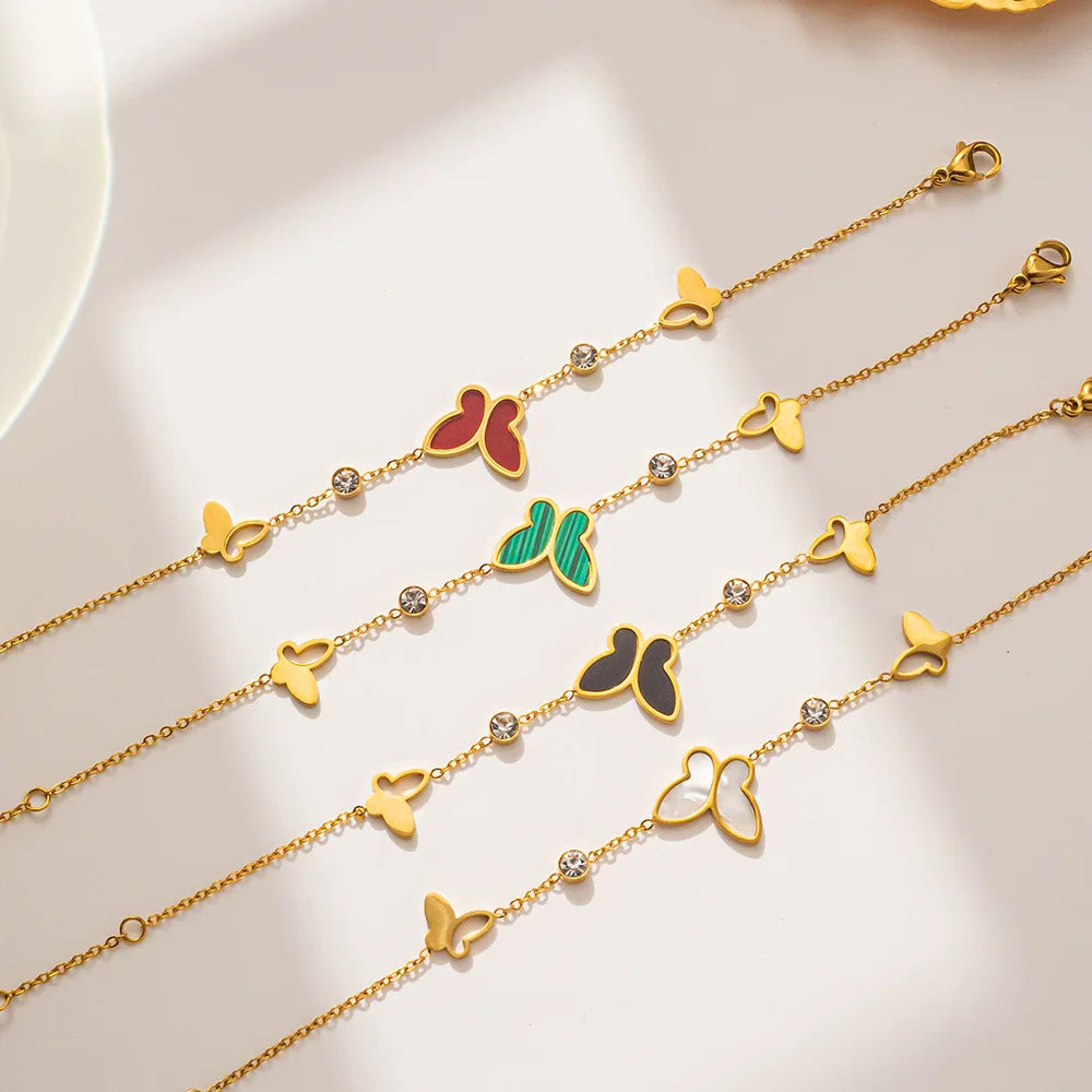 Trendy Tarnish Free IP 18k Gold Plated Jewelry Butterfly Bracelet 316L Stainless Steel Enamel Butterfly Bracelet for Women
