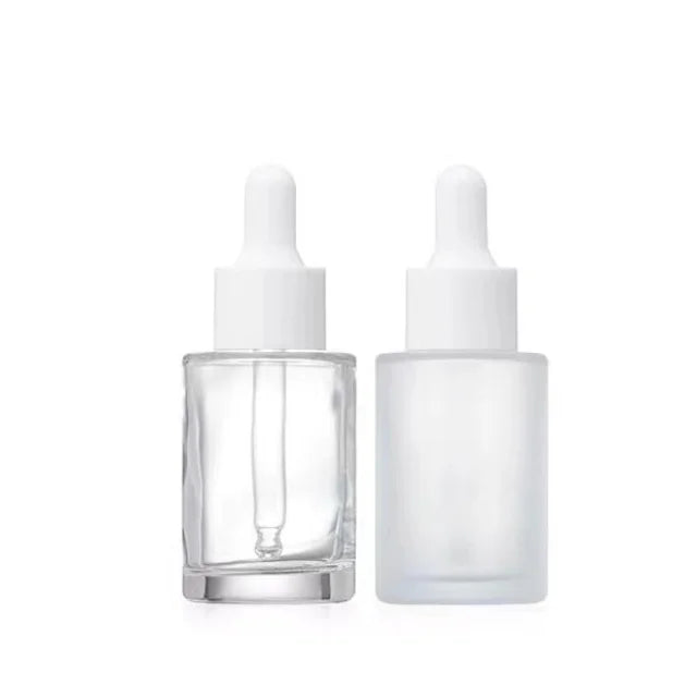 Empty Round Skincare Cosmetic Packaging 1oz 30ml Matte Frosted Amber Flat Beard Oil Essential Oil Dropper Glass Bottle