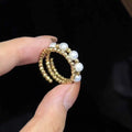 Classic Double Circle Laser Bead Elastic Ring Paired with 4-5mm Natural Potato Freshwater Pearl Ring