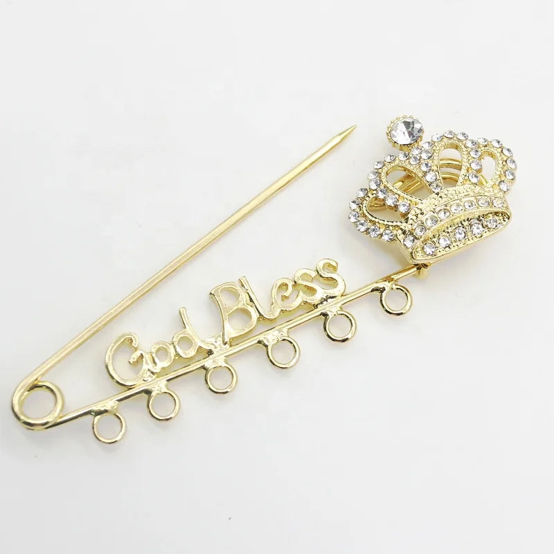 2024 God Bless Baby Pin  6 Loops with Small Rhinestone Crown Brooch Baby Pins Babies Jewelry