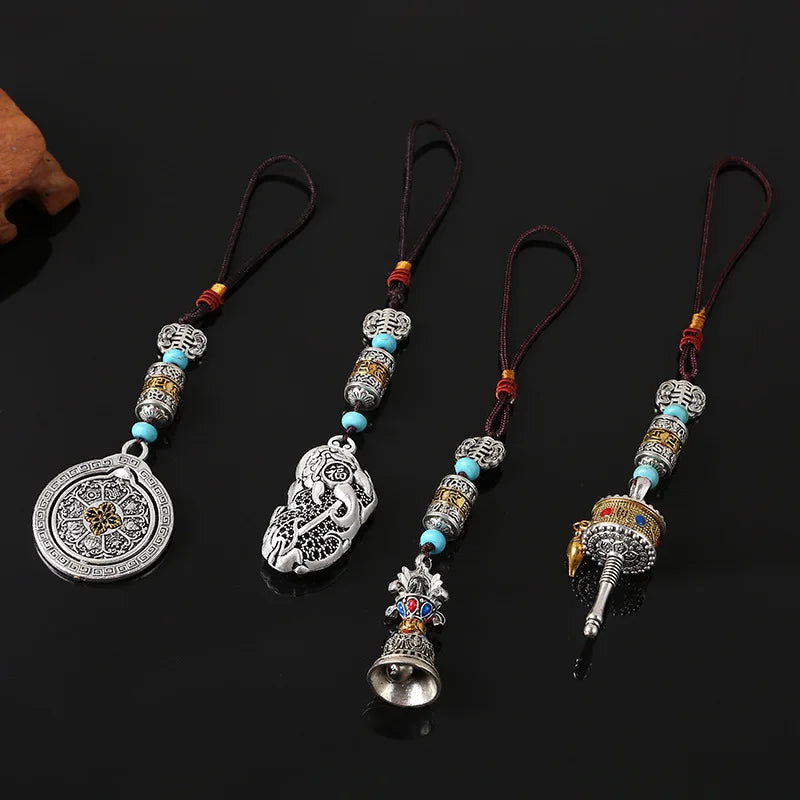 Tibetan Tangka Green Tara Buddhism Keychains Small Pendants Pocket Fengshui Key Chain Buddhist Decoration