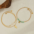 Stainless Steel 18K Gold Plated Irregular Natural Freshwater Pearl Cross Sea Ocean Shell Anklets Foot Chains
