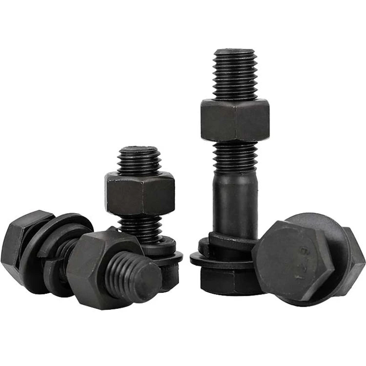 M5 M6 M8 M10 M12 M14 M16 M18 M20 Grade 10.9 12.9 DIN933 High Strength Black Steel Hex Head Bolts with Nuts Washers