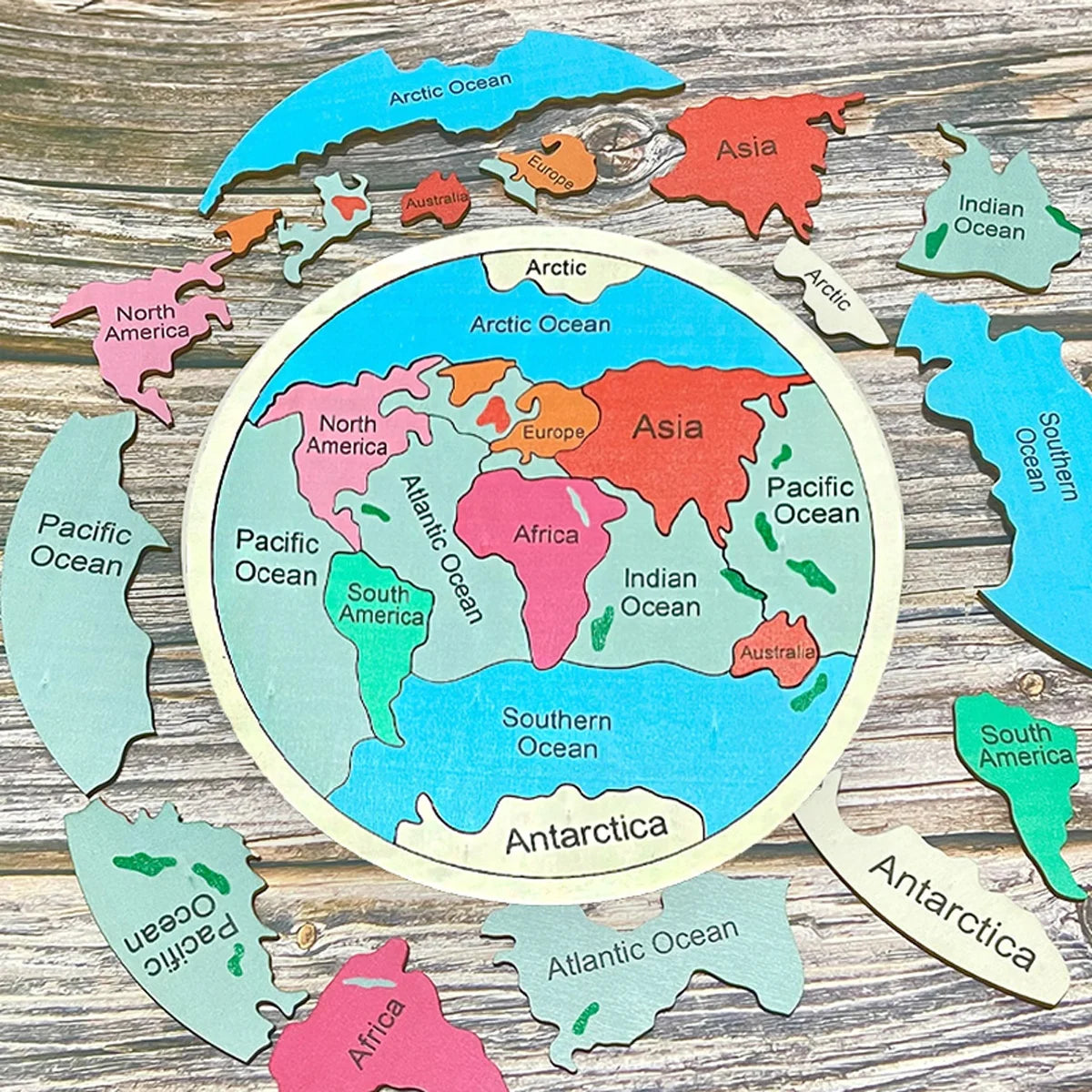 Wooden Geography Puzzle Seven Continents Puzzle Montessori Toys