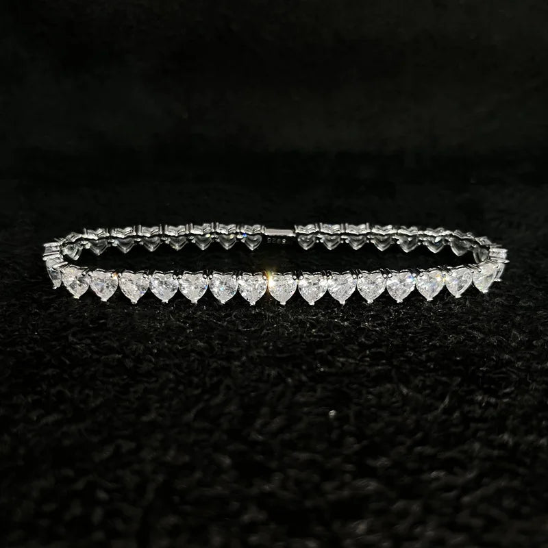 New Arrival Bling Heart Shape Tennis Bracelet 925 Sterling Silver Cubic Zirconia Jewelries for Women Men for Gift Party