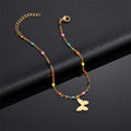 Personality Fashion Jewelry butterfly Blank Charms Bracelet Color Beads Stone Double Layer Chain Bracelet Women Crystal Jewelry
