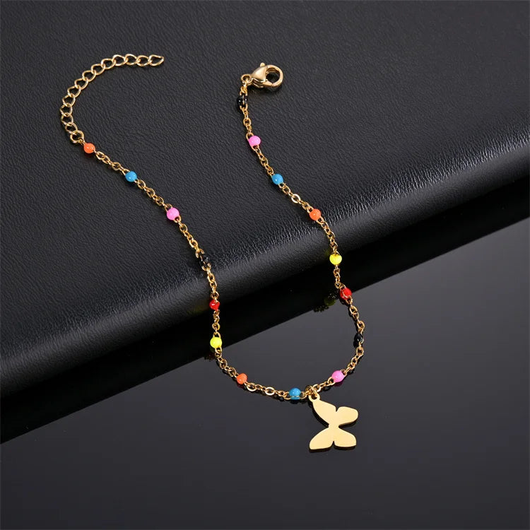 Personality Fashion Jewelry butterfly Blank Charms Bracelet Color Beads Stone Double Layer Chain Bracelet Women Crystal Jewelry
