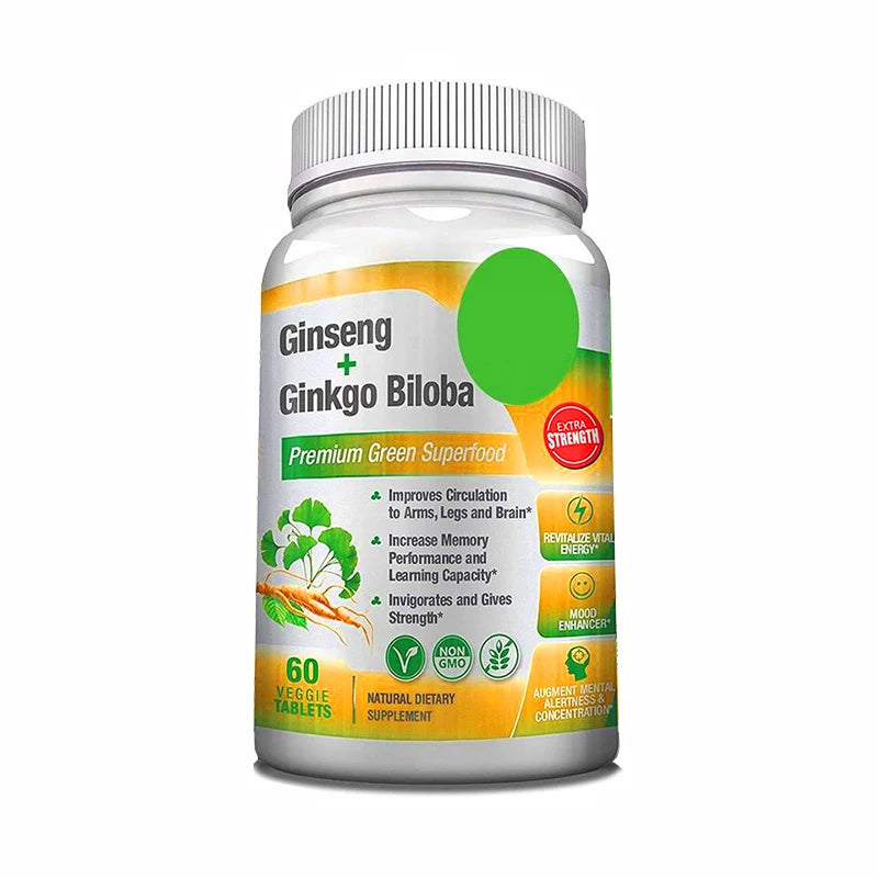 Herbal Supplements Organic Ginseng Ginkgo Biloba Extract Energy Supplement Tablets Support Brain Health Care