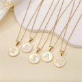 Wholesale 26 Alphabet A-Z Men Women Stainless Steel  Gold Plated Round  English Letter Pendant Necklace