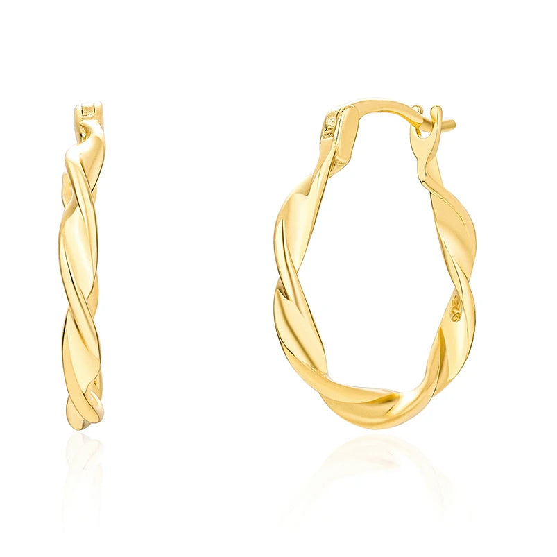 Gemnel Fashion 925 Sterling Silver 18k Gold Vermeil Twisted Rope Large Hoop Earrings
