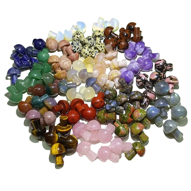 2cm Rose Quartz Flower Agate Mushroom Carvings Decorative Hand Carved Polished Crystal Mushroom Figurines  for Gift