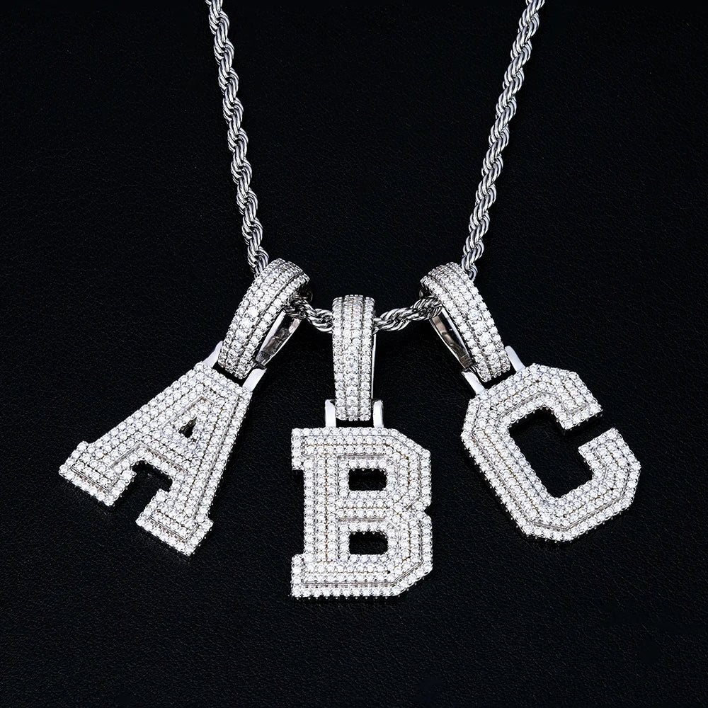 Wholesale Bulk Men Gra Mossanite Diamond Jewelry 925 Sterling Silver A-Z Initial Moissanite Iced Out Hip Hop Necklace Pendant