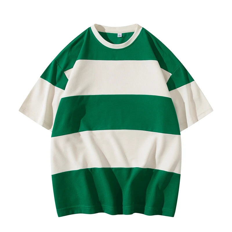 Casual Short-sleeved Color Contrast Striped T-shirt European and American Fashion Popular Men's T Shirts