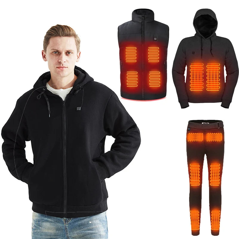 Hot Products Men's Heated Warm Set Machine Washable Comfort Heated Sweatshirt Jacket Vest Pants