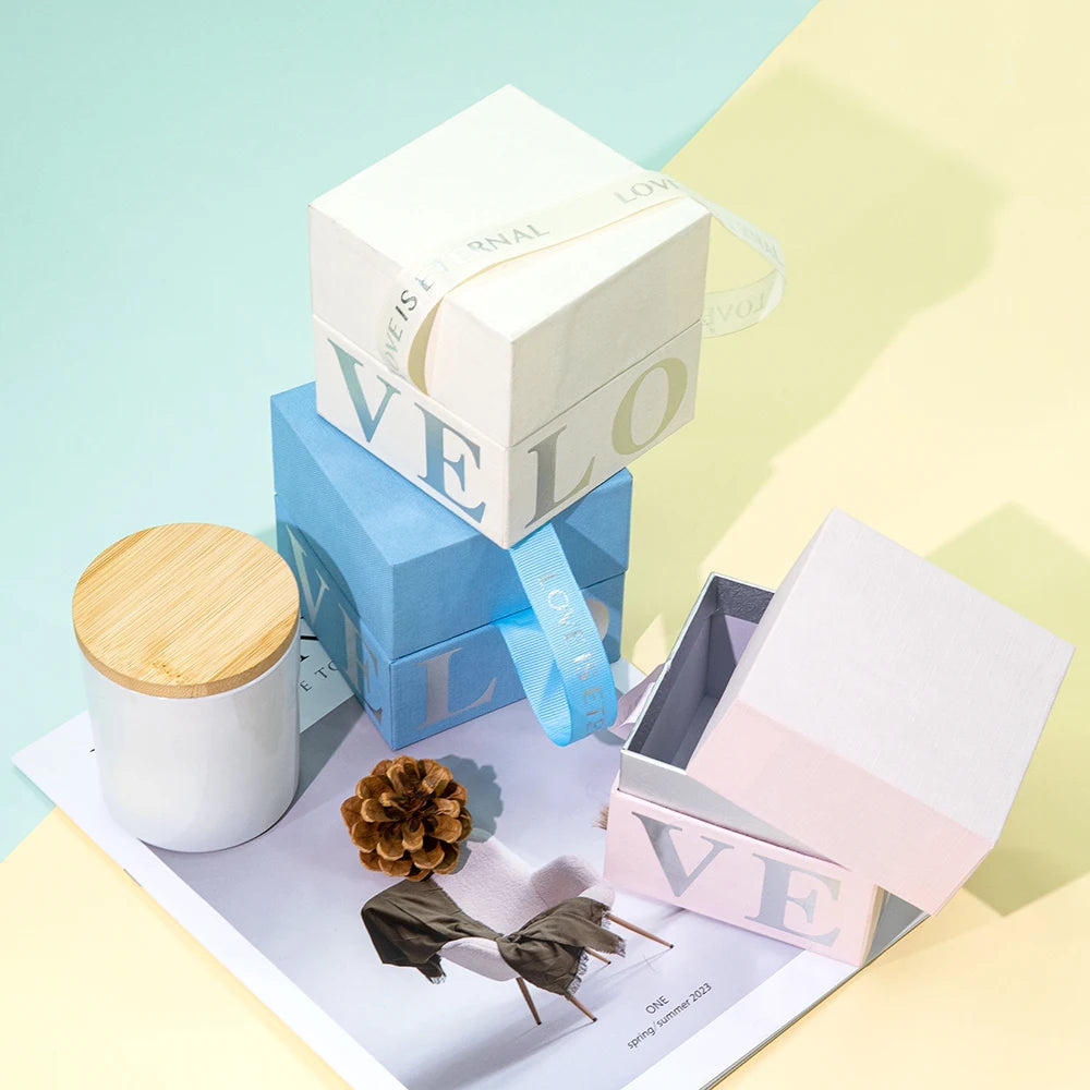 Print Logo Candle Shipping Paper Box Empty Square Cardboard Boxes Pink Multi Pack Candle Box Packaging