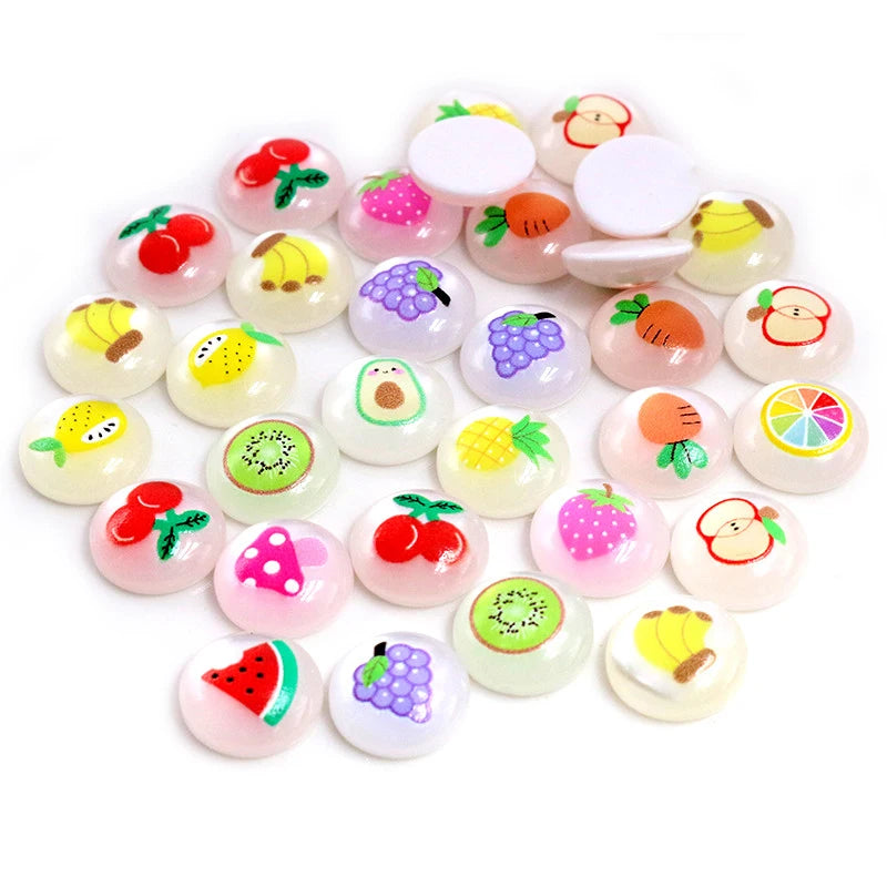 40pcs/lot 12mm Mix Colors Fruit Hawaiian Style Series Flat Back Resin Cabochon for Bracelet Earrings Findings Accessories MegaBDM