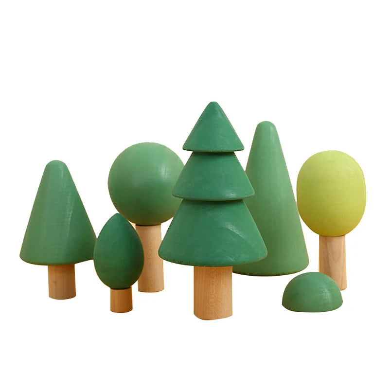 Children's Educational Creative Wooden and PVC Stacked Block Toy Set Small Trees for Play and Learning for Babies