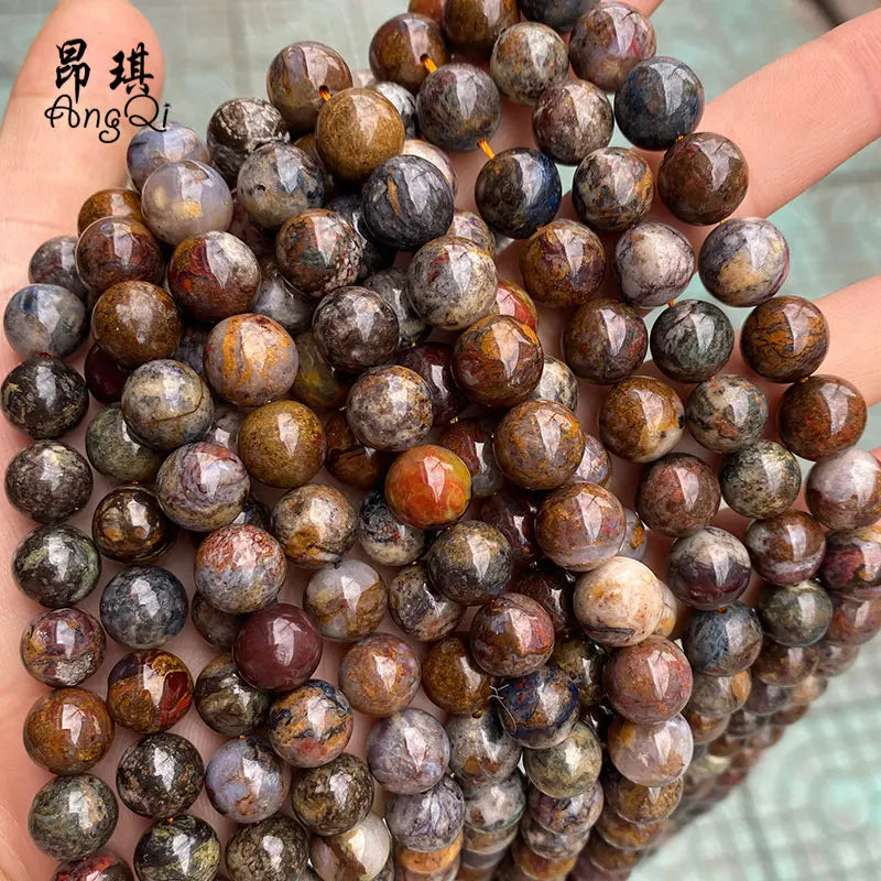 Wholesale Natural Brown Pietersite Beads 6mm 8mm 10mm Smooth Round Loose Natural Pitersite Gemstone Beads for Jewelry Making