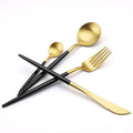 Hot Selling 304 Stainless Steel Minimalist Mirror Polish Tableware Set for 4 Black Gold Flatware Including Forks Spoons Knives