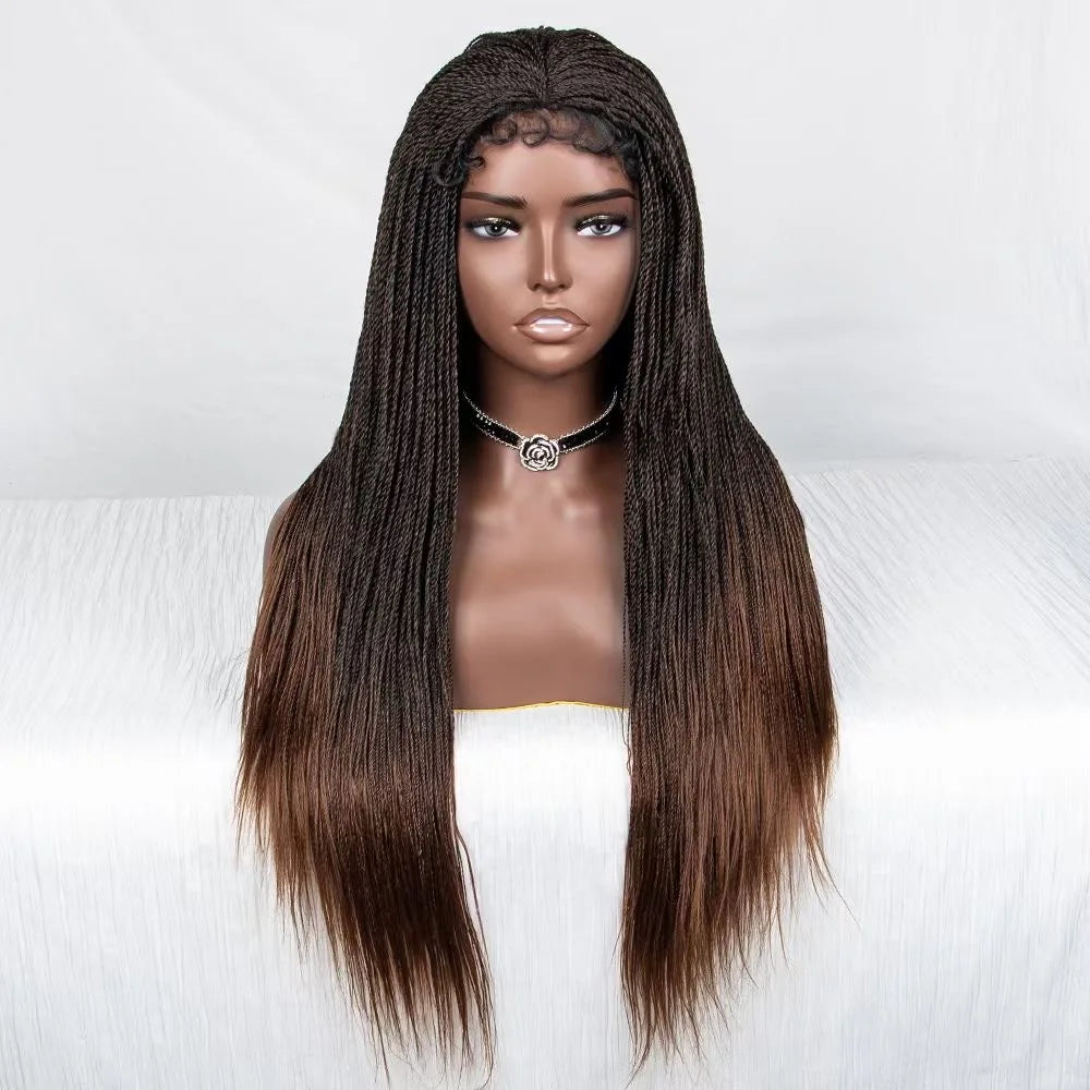 Synthetic Ombre Color  Super Fine Frontal Lace Wig Heat Resistant Artificial Hair Crochet Twist Wigs Box Braidedlace Closure Wig
