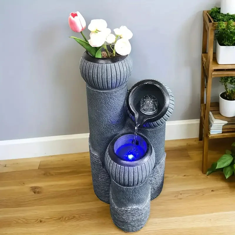Hot Sale Multi-Tier Resin Water Fountain with LED Light Realistic Stone Texture Outdoor Garden Decor for Yard Patio